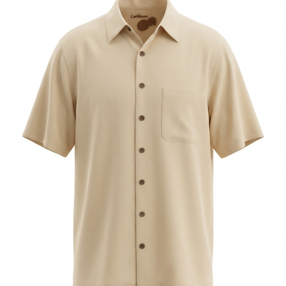 Caribbean Men's Light Yellow Button Down Shirt